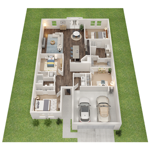 Floor plan for 4 beds, 2 baths, 1827 sqft